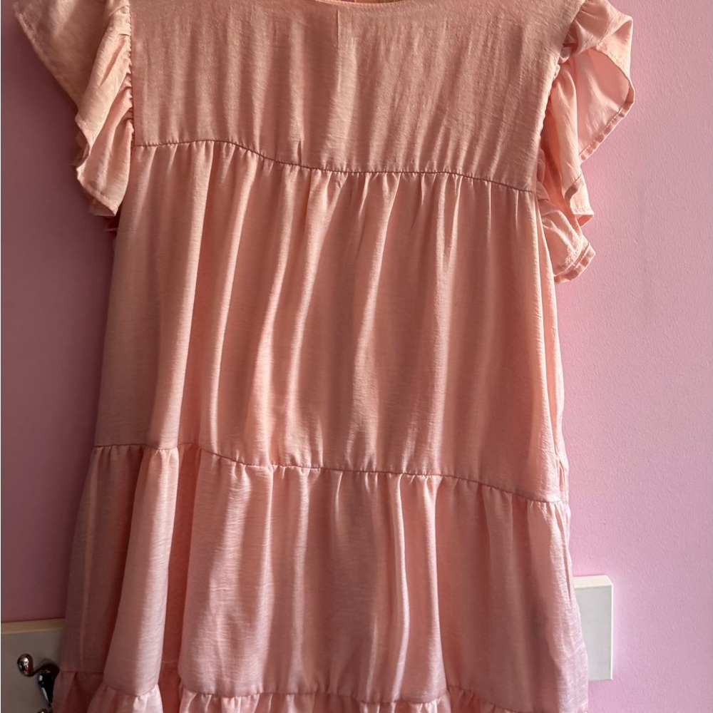 Altar'd State Girls Peach-Pink Ruffle Tiered Short Sleeve Tee